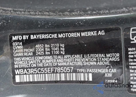 2014 BMW 435I xDrive из США, поврежденный, VIN WBA3R5C55EF785057